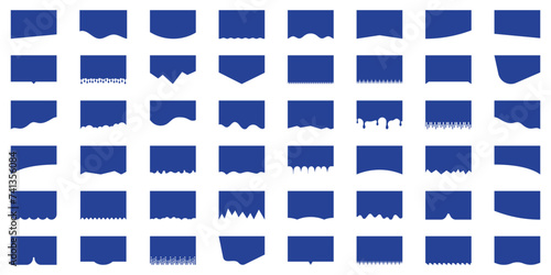 Divider Shape Set for Website Top Or Bottom Section. Separator For Poster, Banner, App. Waves, Curve Line, Drops, Abstract Form. Design Element Collection for Web Page. Isolated Vector Illustration
