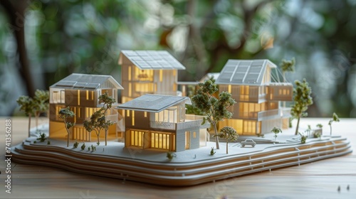 3D printed model of a community powered entirely by solar energy, demonstrating the potential of renewable resources and innovative design