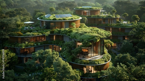 Energy-positive building concept art, with solar facades and green roofs, pushing the envelope in sustainable architecture