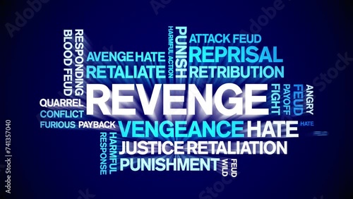 Revenge animated word cloud;text design animation tag kinetic typography seamless loop. photo