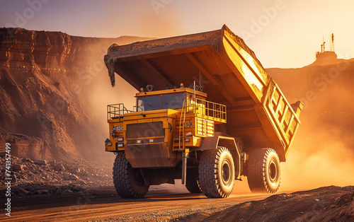 Large quarry dump truck. Transport industry. A mining truck is driving along a mountain road. Quarry truck carries coal mined. © FutureStock