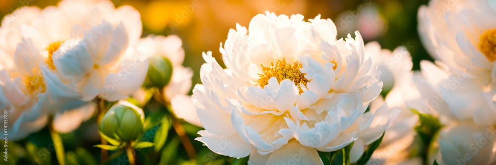 Fototapeta premium multi-colored peonies bloom in the park. Selective focus. .