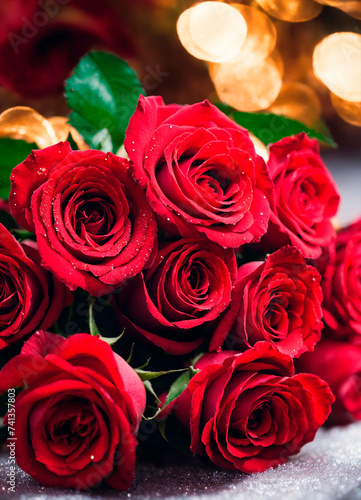 bouquet of beautiful red roses. Selective focus.