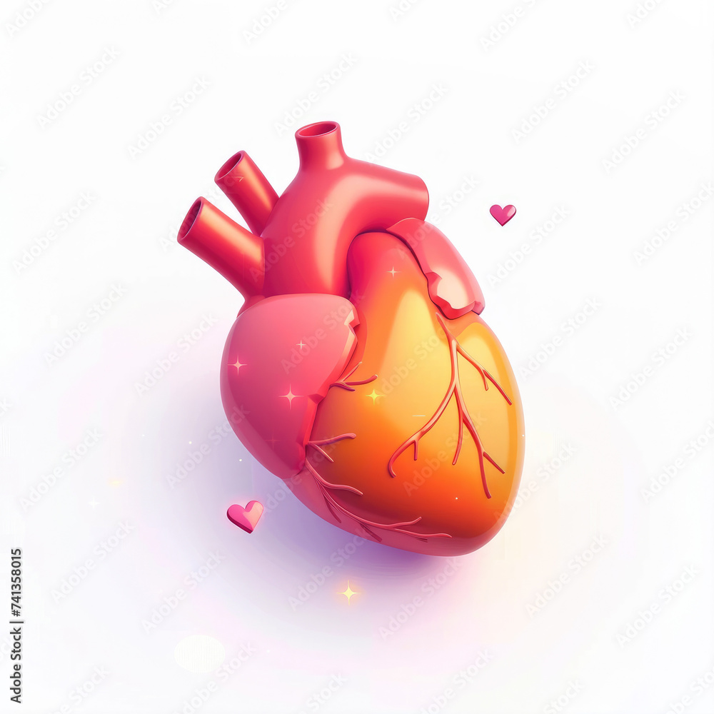 isometric 3D icon, heart anatomy , white background isometric 3D icon, heart anatomy , white background