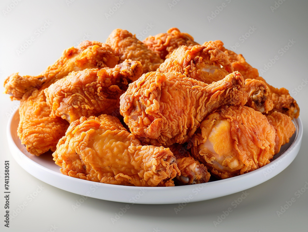 Fried crispy chicken on a plate isolated on white background. Fried crispy chicken on a plate isolated on white background.