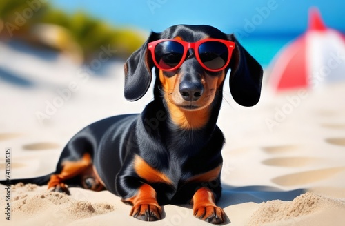 portrait of a dog with sunglasses