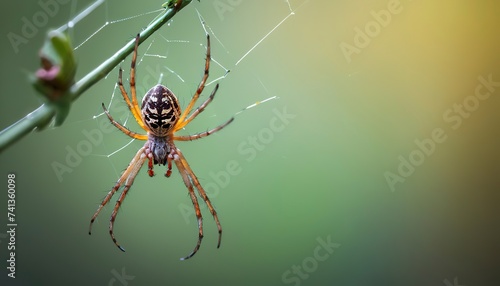 Bokeh background macro spider on a branch.