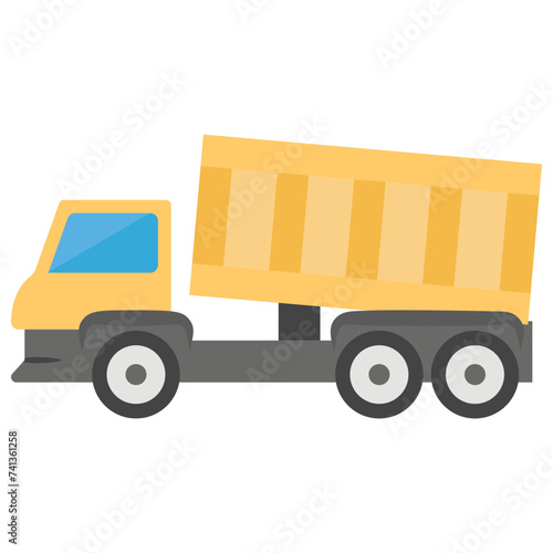 Dump truck flat vector icon 