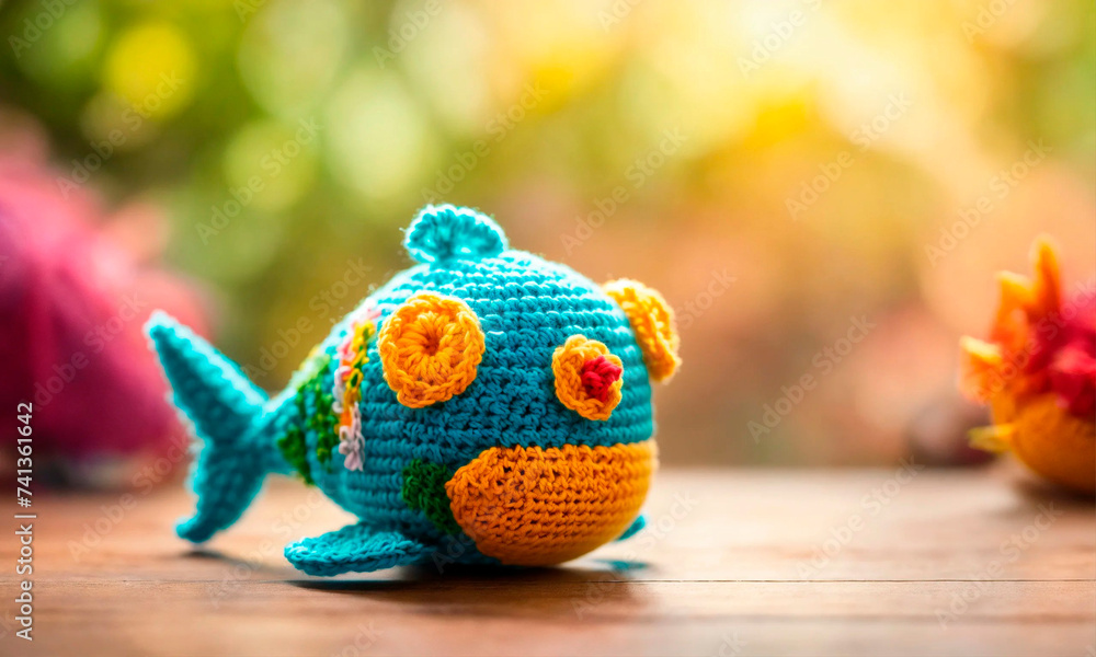 Fototapeta premium Crochet toy handicraft homemade threads. Selective focus.