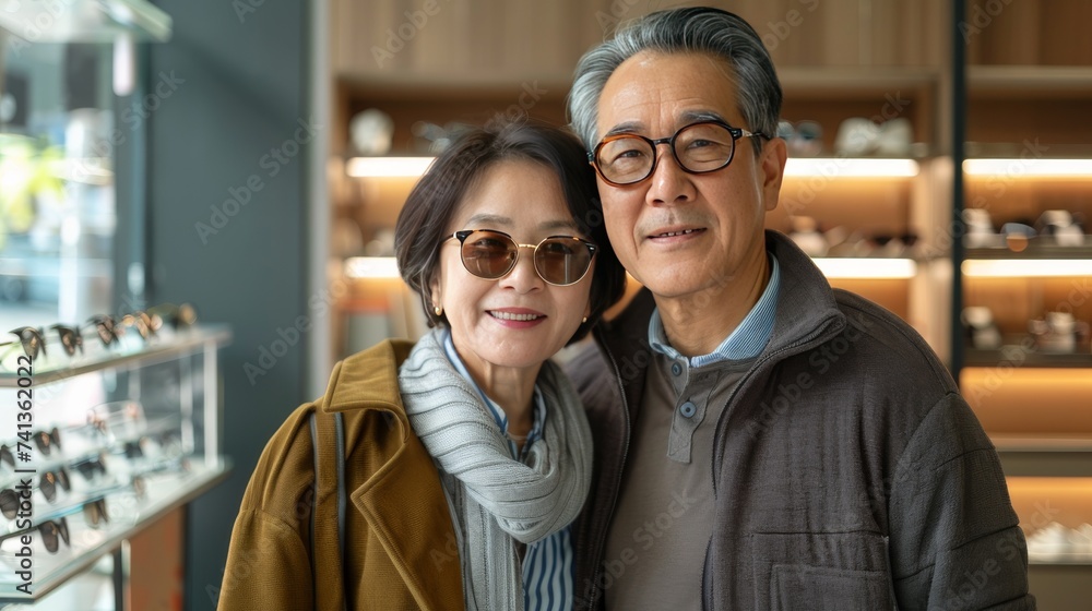 cute asian couple with glasses in glasses store cute asian couple with glasses in glasses store