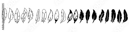 Vintage feather icon vector set. Pen illustration sign collection. History symbol.