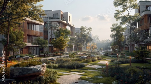 Innovative mixed-use development  terraced design with public green spaces  modern urban living  pedestrian-friendly pathways