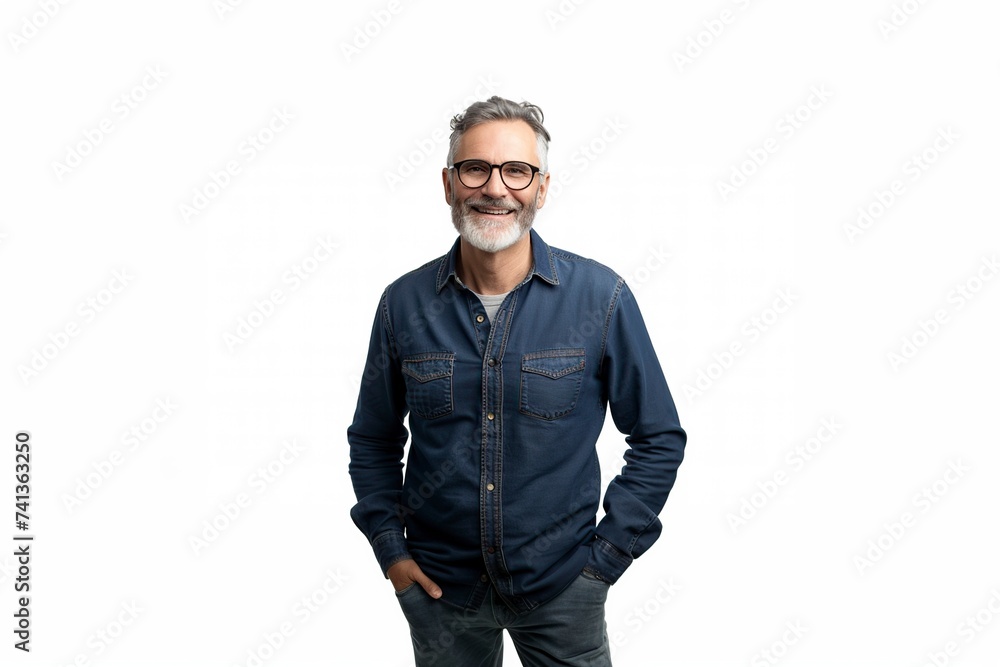 middle-aged man standing in front of the camera with his hands in his pockets middle-aged man standing in front of the camera with his hands in his pockets