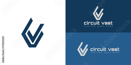 Abstract initial letter CV or VC logo in blue color isolated in multiple blue and white backgrounds. Letter CV Logo template design. Black letter CV for television broadcast graphics company logo.