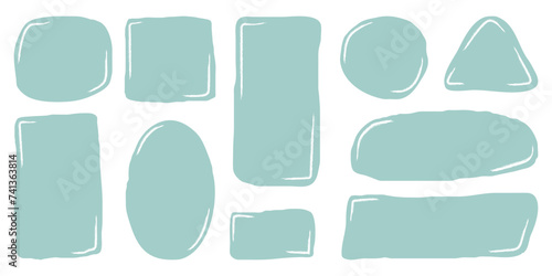 Set isolated hand drawn blue doodle textboxes with decoration. Collection various empty frames. Different geometric shapes of speech bubbles. Minimalist quote posters. Flat vector illustration