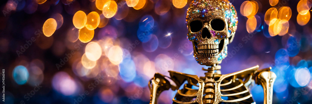 skeleton in a suit on a festive background. Selective focus. skeleton in a suit on a festive background. Selective focus.
