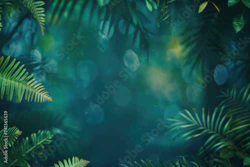 Tropical frame background with bokeh. A slide background for showcasing digital and creative content. Background image. Created with Generative AI technology.
