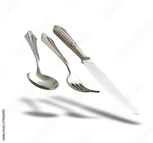 Obraz na płótnie Floating Old Silverware Set with shadows w salonie