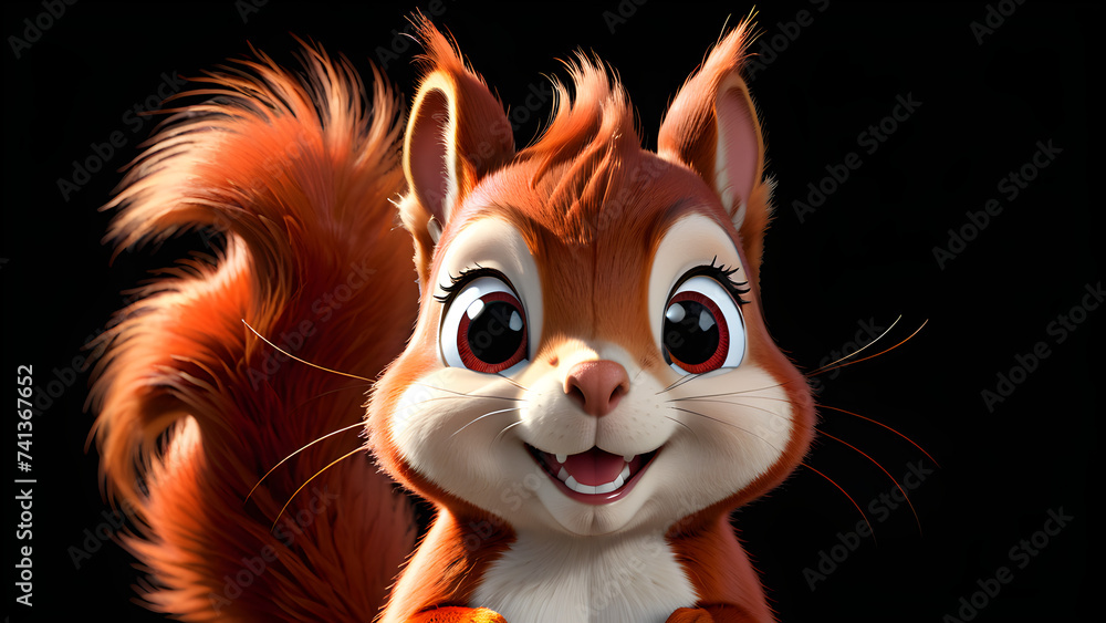 illustration image, a cartoon character of a red squirrel is depicted against a black background, showcasing a cute squirrel illustration. illustration image, a cartoon character of a red squirrel is depicted against a black background, showcasing a cute squirrel illustration.