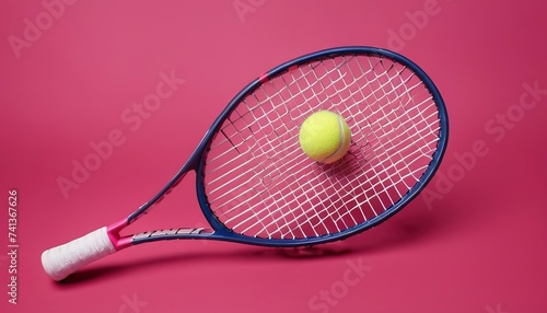 Close up One Racket for Tennis Sports, Isolated on Dark Pink Background