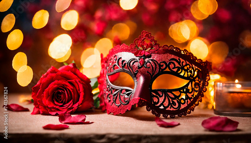 carnival mask with rose petals. Selective focus.