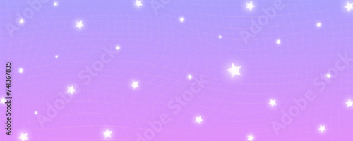 Checkered gradient background with stars. Pastel holographic kawaii backdrop. Abstract vector purple squared wallpaper.