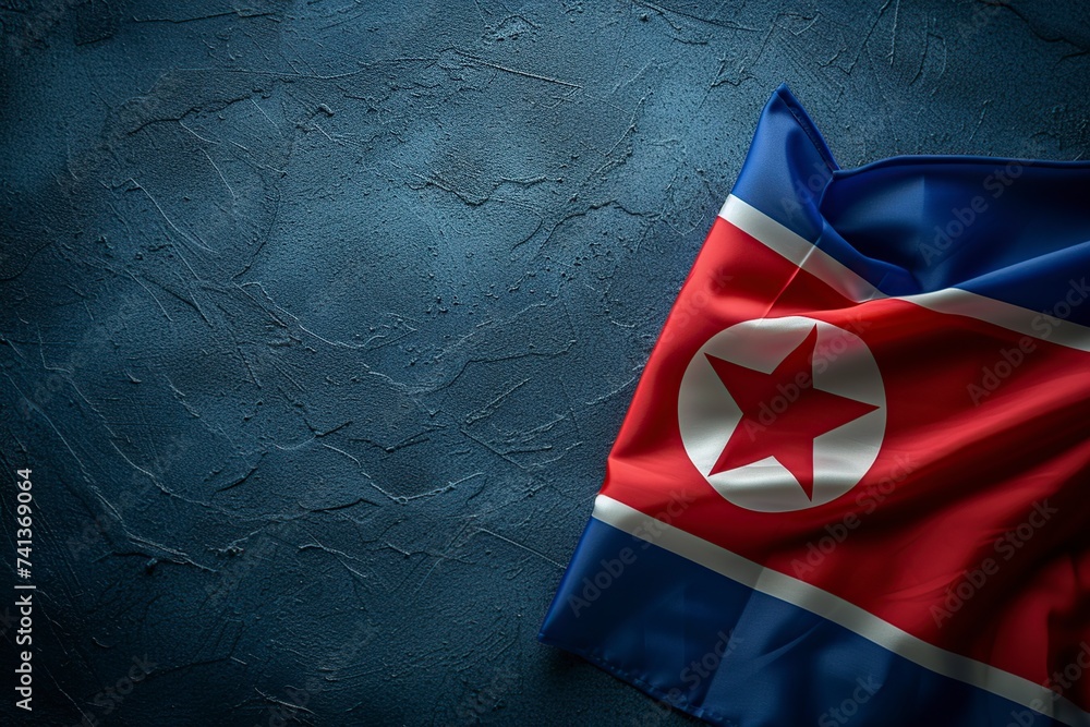 north korean flag on blue background - obrazy, fototapety, plakaty 