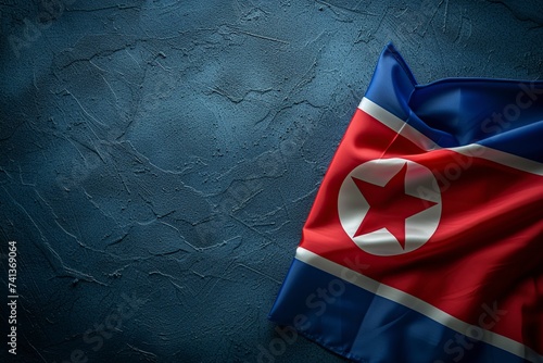 north korean flag on blue background