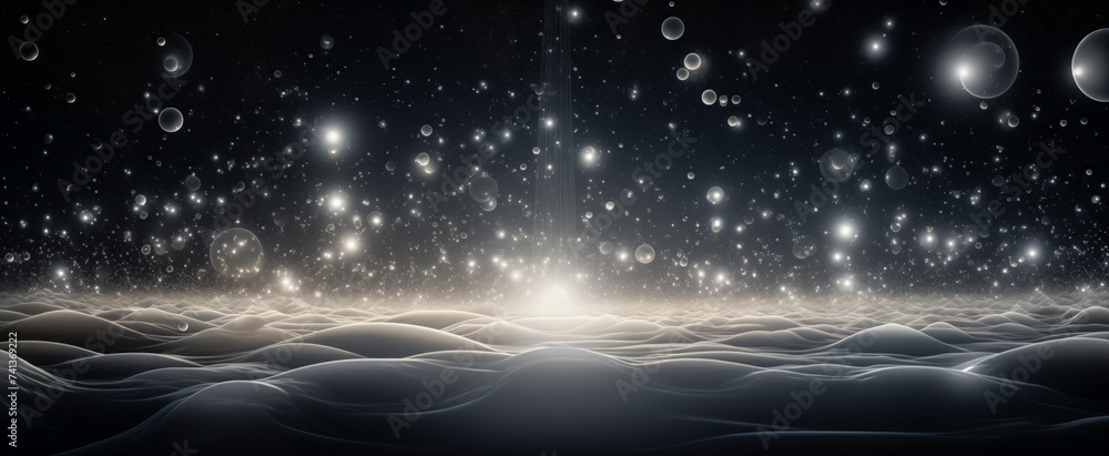 Ethereal cosmic landscape with glowing orbs and light streams Ethereal cosmic landscape with glowing orbs and light streams