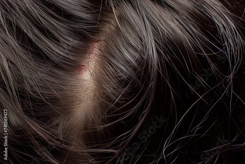 closeup of a scar on a scalp through hair