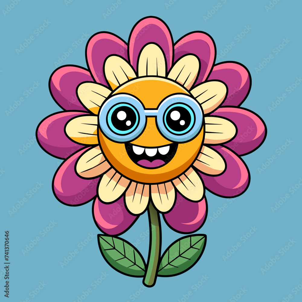 Funny Groovy Flower Cartoon Characters with Happy Daisies