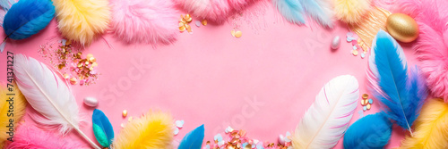 beautiful easter background with feathers. Selective focus.