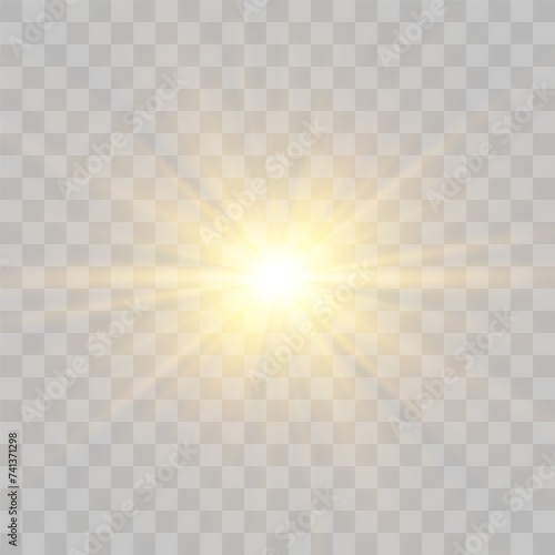 Vector transparent sunlight  special flash light effect. Glow light effect  bright sun or spotlight beams. Light png. Decor element isolated on transparent background