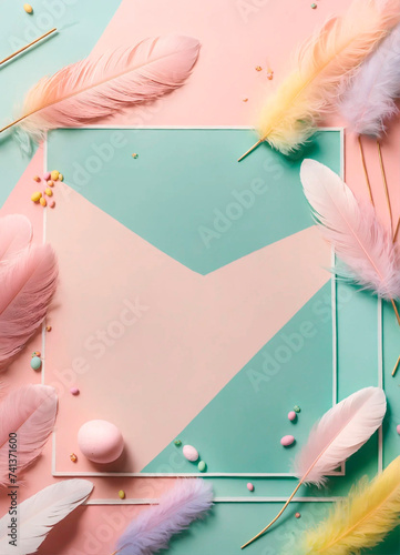 beautiful easter background with feathers. Selective focus.