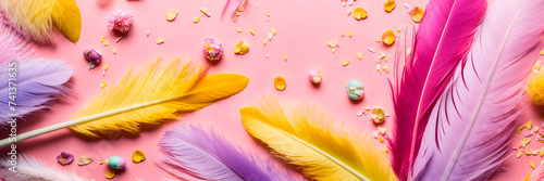 beautiful easter background with feathers. Selective focus.