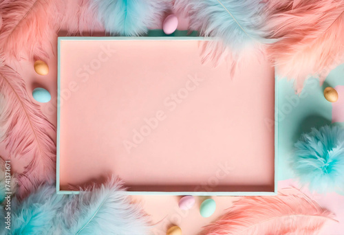 beautiful easter background with feathers. Selective focus.