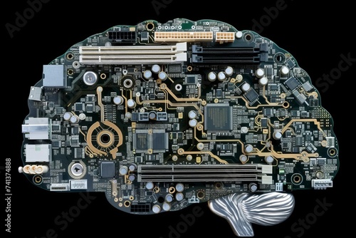 AI Brain Chip eeg. Artificial Intelligence digital technologies mind stress axon. Semiconductor self development circuit board forward thinking photo