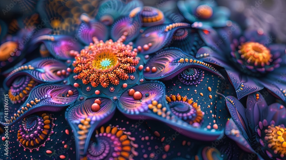 A stunning piece of abstract fractal art, displaying intricate, floral-like patterns in a vibrant explosion of colors.
