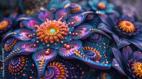 A stunning piece of abstract fractal art, displaying intricate, floral-like patterns in a vibrant explosion of colors. © Pui
