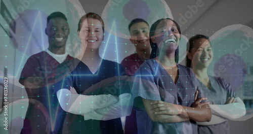 Image of data processing over diverse doctors in hospital