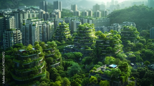 advanced city with sustainable energy solutions and green architecture