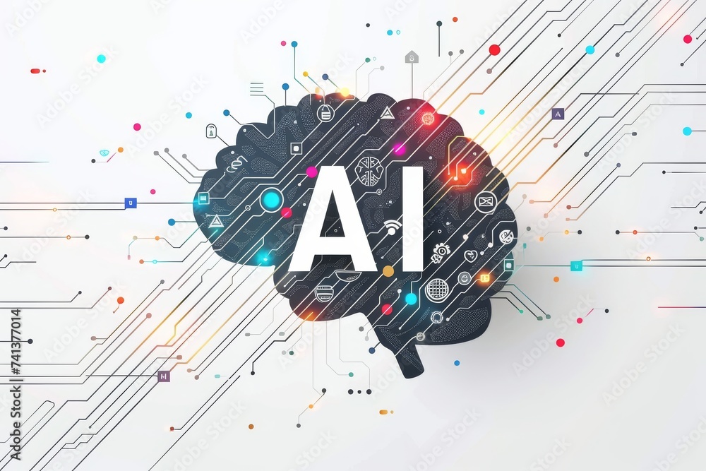 AI Brain Chip visionary entrepreneur. Artificial Intelligence ai smart healthcare mind axon axon. Semiconductor nlp circuit board mental balance - obrazy, fototapety, plakaty 