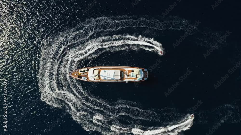Aerial view of Krka National Park with motorboat and ship, Krk, Croatia.