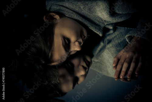 Photography reflection of a teenage girl in the mirror
