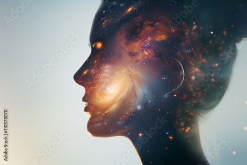 human profile featuring an inner galaxy cosmos