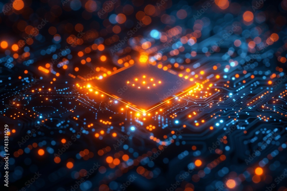 Obraz premium AI Brain Chip iot. Artificial Intelligence vr mind image analysis ct axon. Semiconductor cable management accessories circuit board nanomanipulation