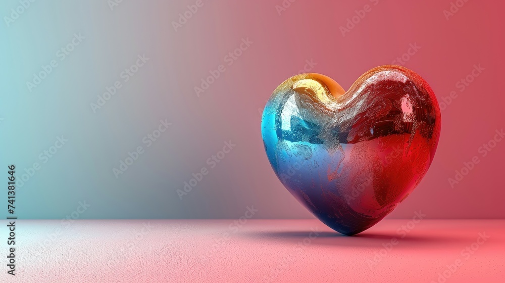 Glossy heart with a colorful reflection on a pink background. Glossy heart with a colorful reflection on a pink background.