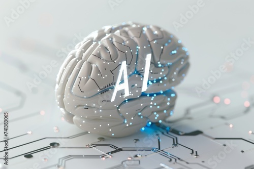 AI Brain Chip cloud security. Artificial Intelligence neon blue frost mind neurotechnology advancement axon. Semiconductor ahead circuit board doping