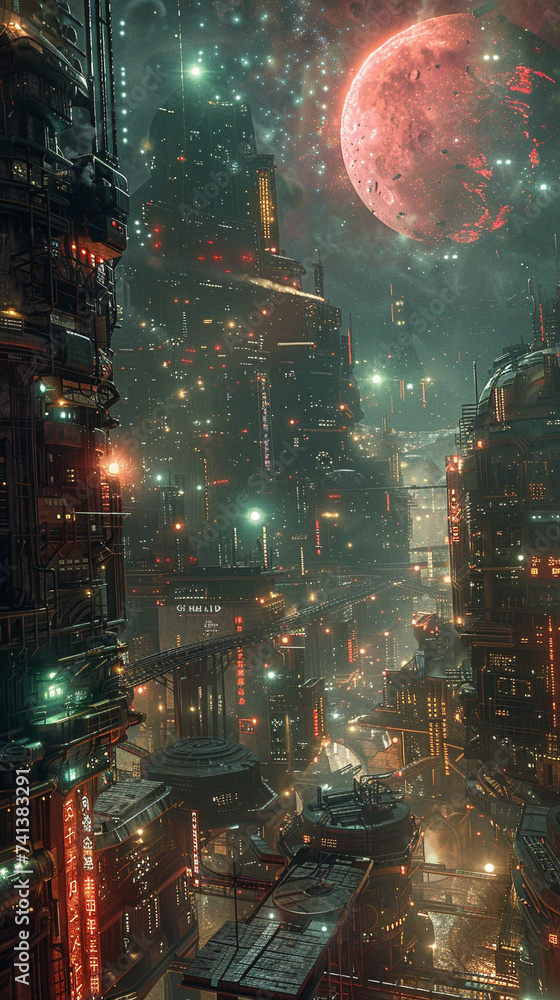 Visualize a cyberpunk underworld hidden within a nebula where mafia smuggling intersects with mythic comet pursuits Visualize a cyberpunk underworld hidden within a nebula where mafia smuggling intersects with mythic comet pursuits