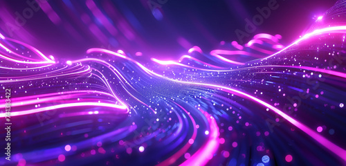 Glowing neon lines weaving through a dark purple space, creating a sense of digital energy